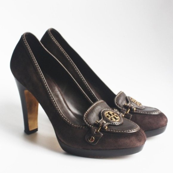 Tory Burch Joan Loafer Brown Suede Pumps - Picture 1 of 8
